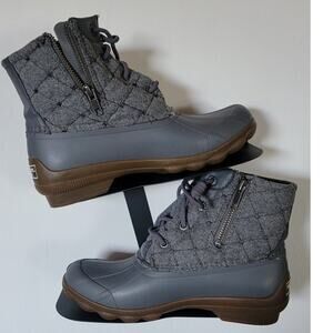 Sperry Syren Gulf Wool Quilt Duck Boots Gray SZ 5